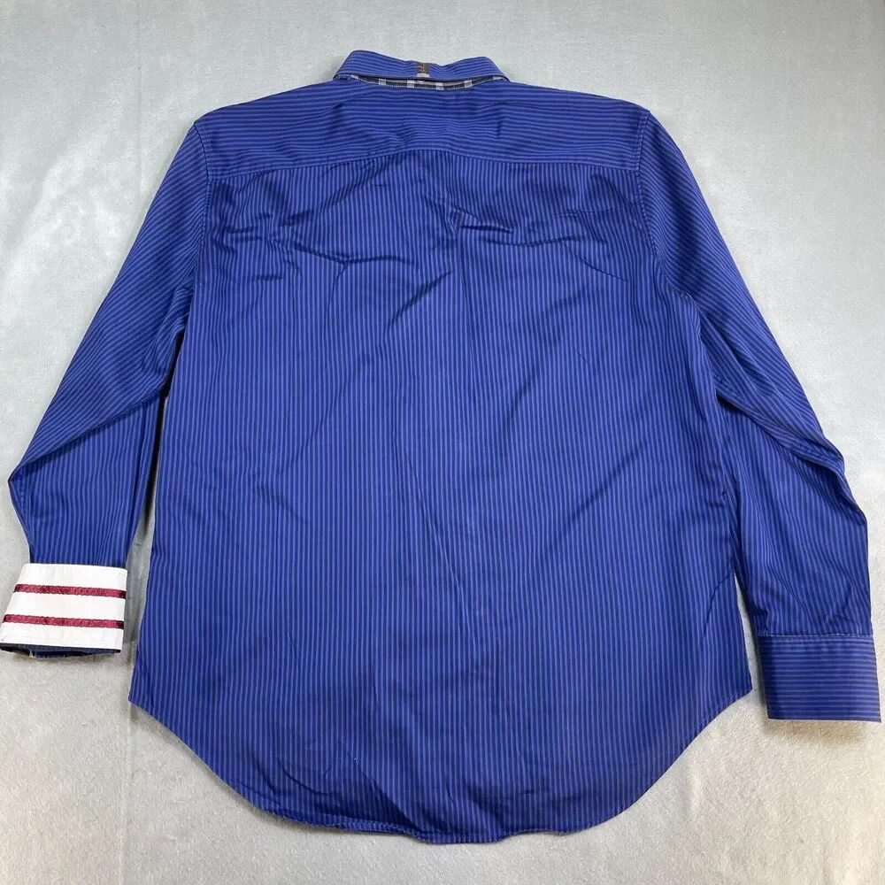 Robert Graham Shirt Men‎ XL Blue Stripes Flip Cuff Long Sleeve Button Up